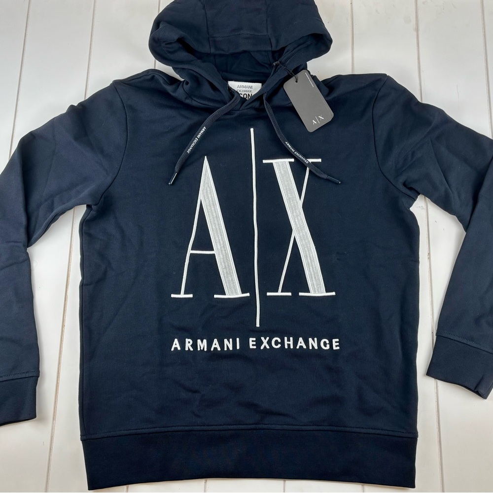 NWT Armani Exchange Men's Navy Embroidered Hoodie Sweatshirt Small